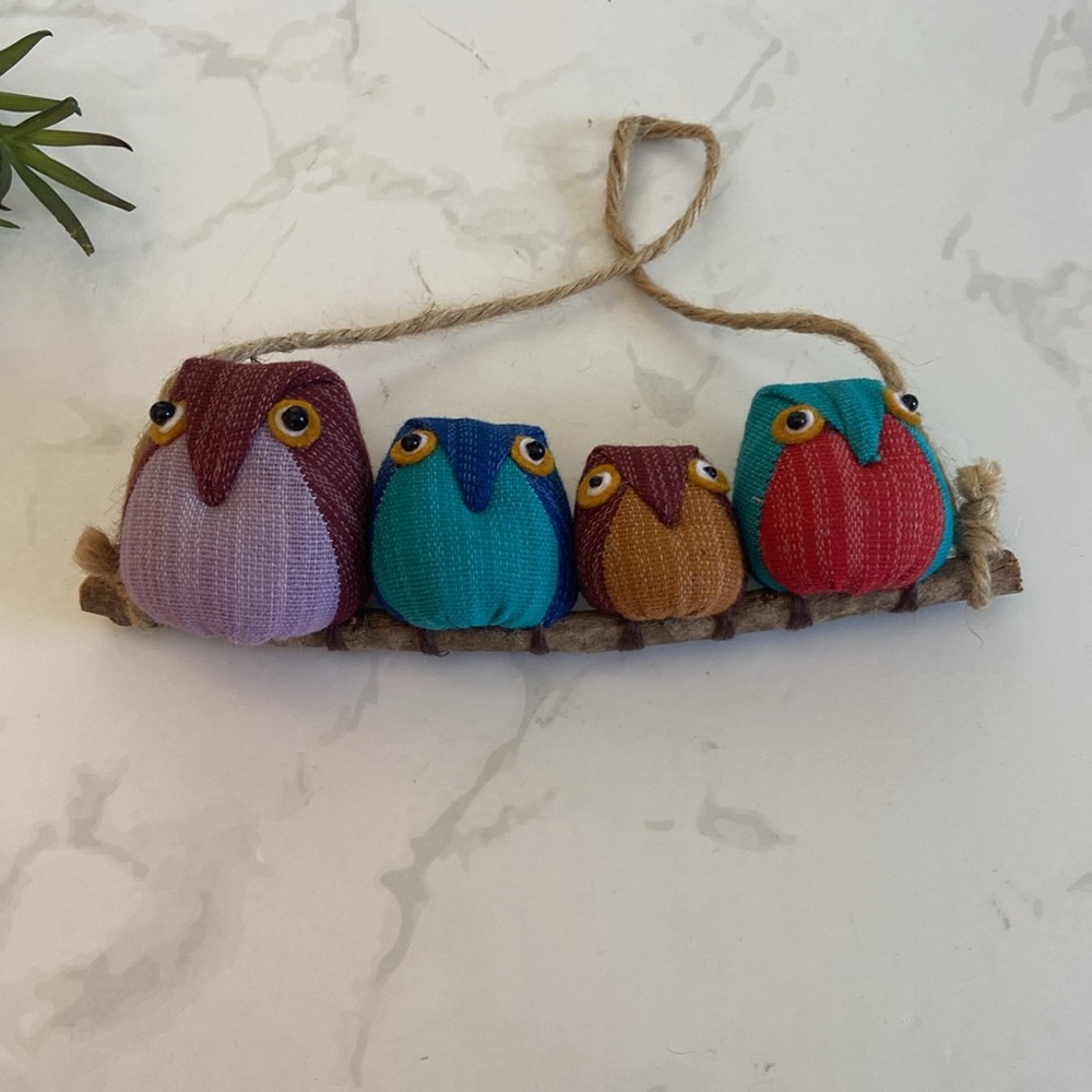 Cute Hand Made Owl Family of Four Hanging Home Decor Ornament Cotton Fabric